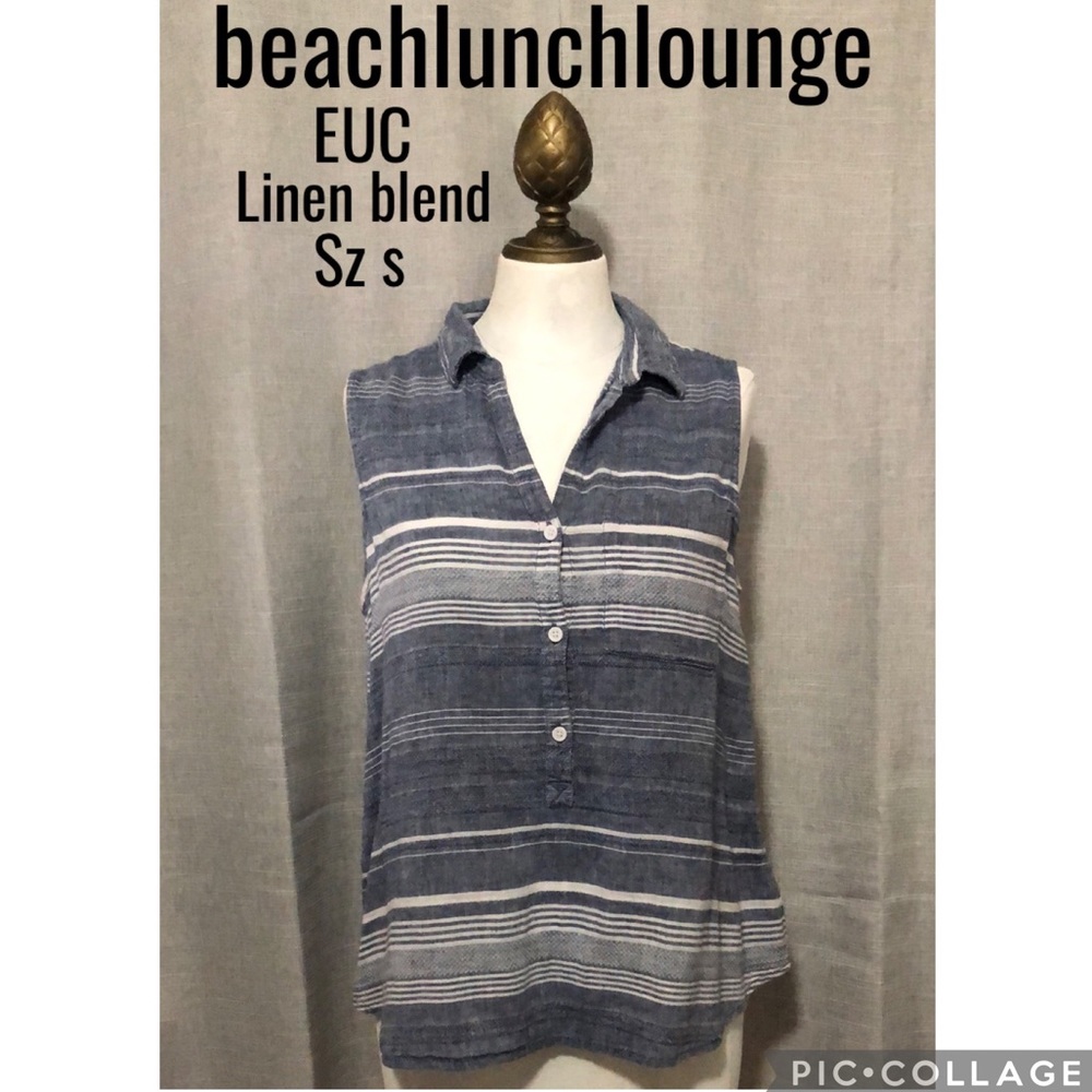 Like New-Beachlunchlounge PopOver Shirt-Sz S-Linen Blend-Blue&White Stripes